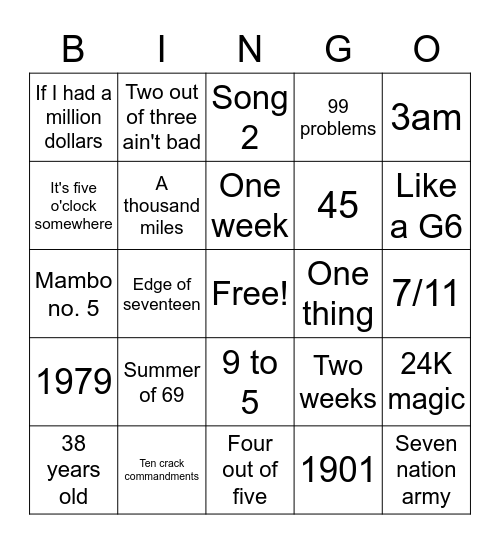 #numbers Bingo Card