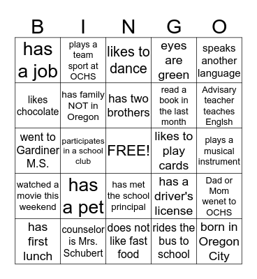 Find a person who / whose Bingo Card