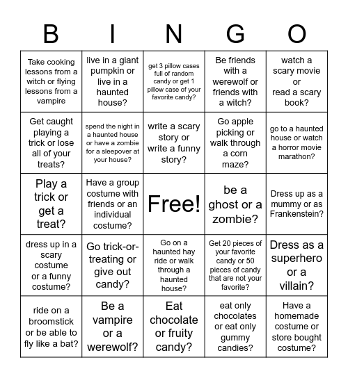 Would You Rather? Bingo Card