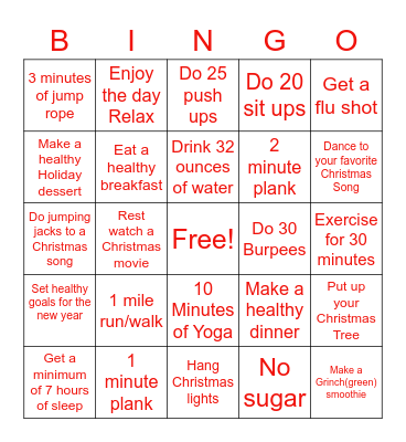 Troop F Holdiay Fitness Bingo Card