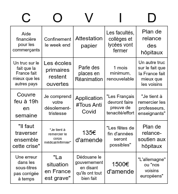 Macron Drinking Game Bingo Card