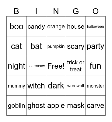 Halloween Bingo Card