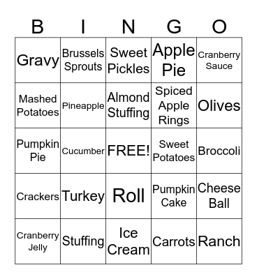 Thanksgiving Day Taste Test Bingo Card