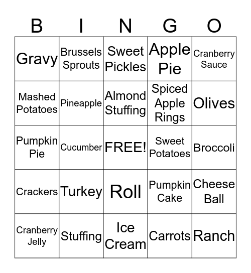 Thanksgiving Day Taste Test Bingo Card