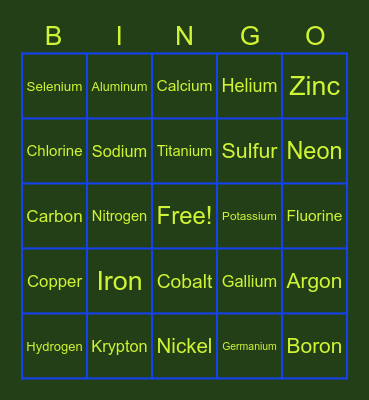 Periodic table elements 1-36 Bingo Card