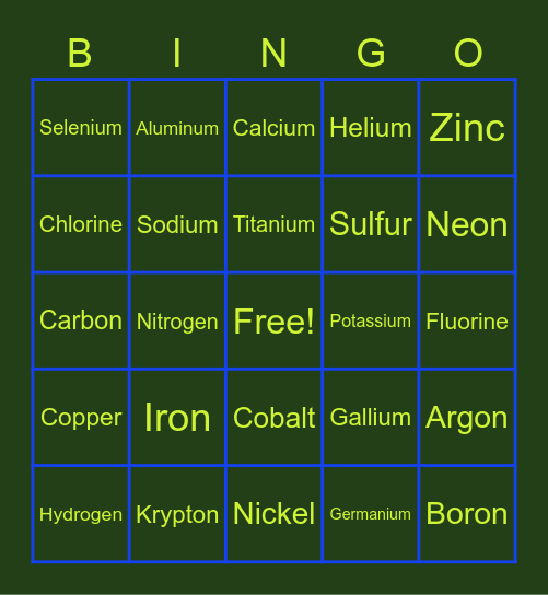 Periodic table elements 1-36 Bingo Card