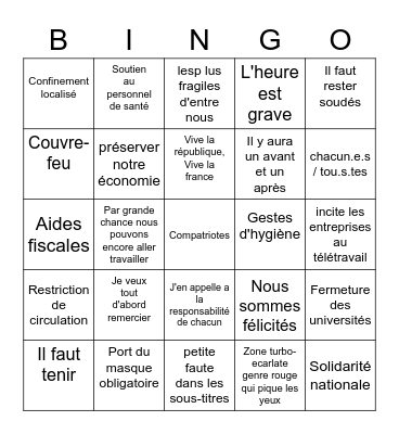 Discours Macron Sur le Covid Bingo Card