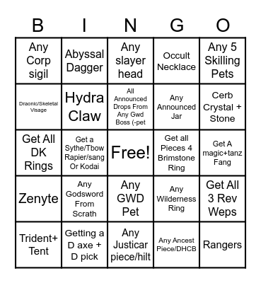 OSRS Bingo Card