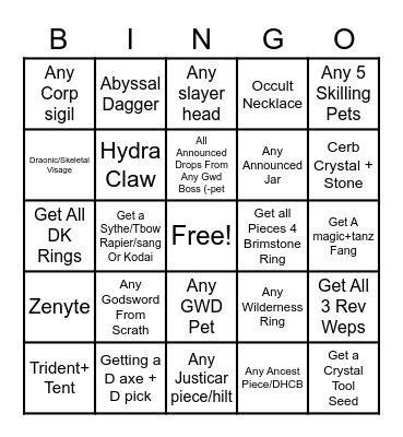 OSRS Bingo Card