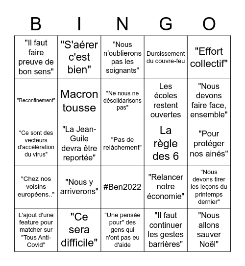 BINGO MACRON SECONDE VAGUE Bingo Card