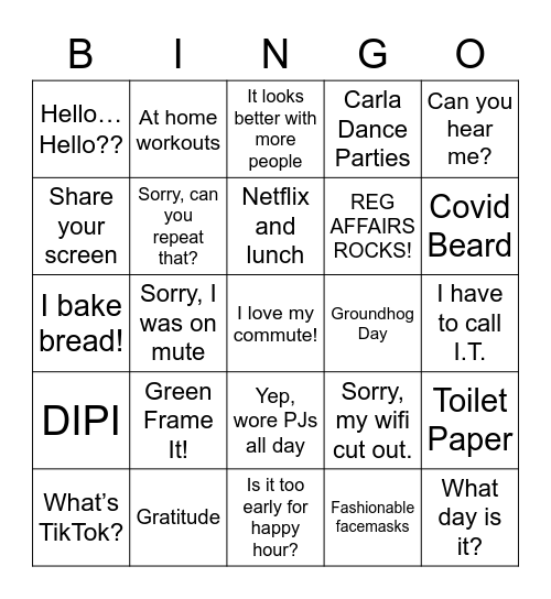 Telecommuting Bingo Card