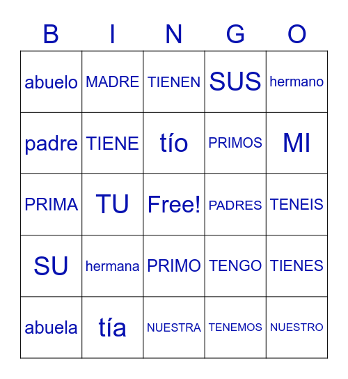 Mi Familia Bingo Card