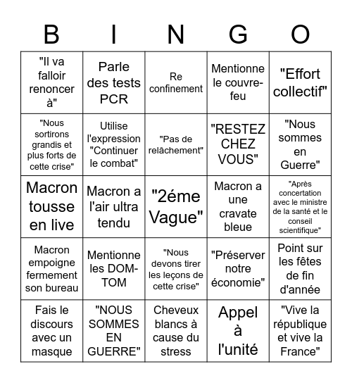 BINGO ALLOCUTION MACRON 28/10 Bingo Card