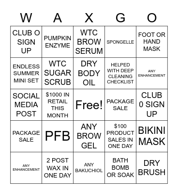 WAXGO Bingo Card