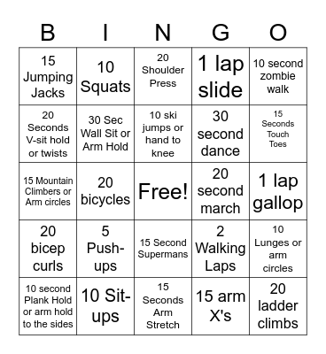 Halloween Fitness Bingo Card