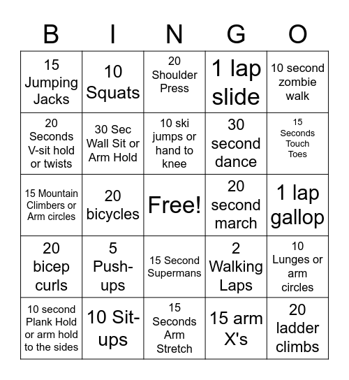 Halloween Fitness Bingo Card