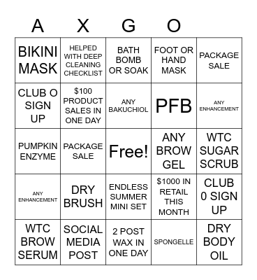 WAXGO Bingo Card