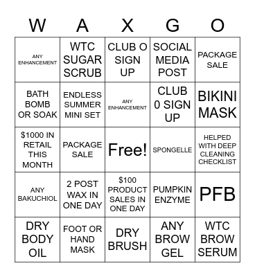 WAXGO Bingo Card