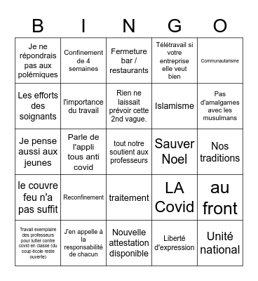 Macron 28/10/202 Bingo Card