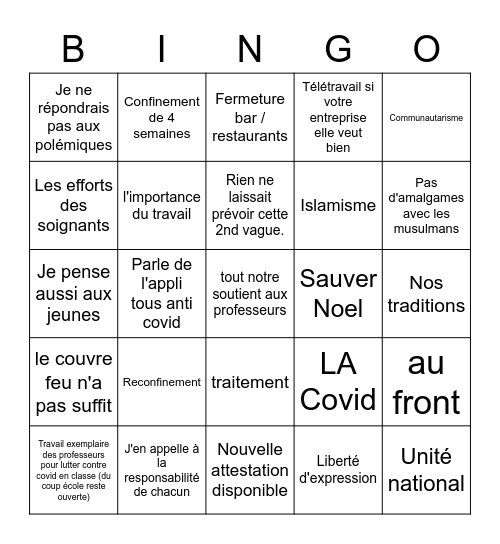 Macron 28/10/202 Bingo Card