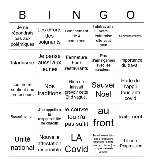 Macron 28/10/202 Bingo Card