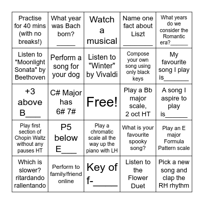 Musical Bingo Card