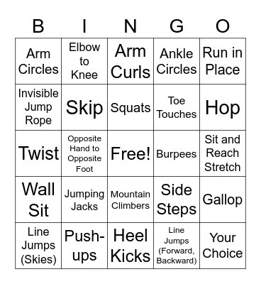 Fitness Bingo Card