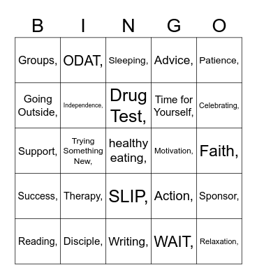 CVRC Recovery Bingo Card