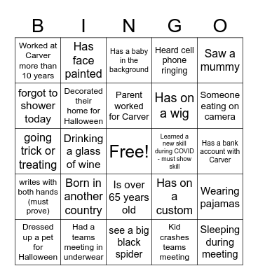 Carver Virtual Halloween Bingo Card