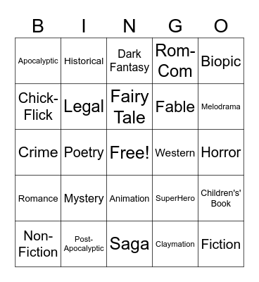 GENRES Bingo Card