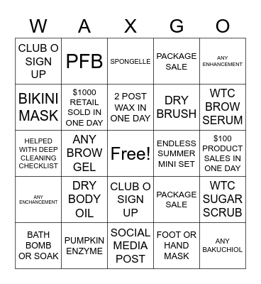 WAXGO Bingo Card