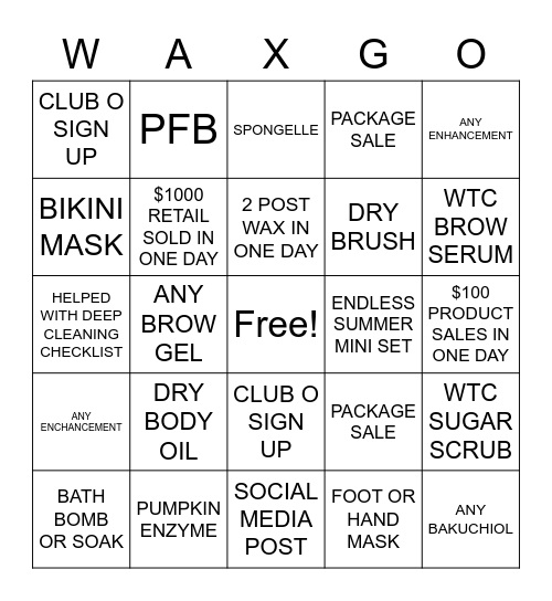 WAXGO Bingo Card