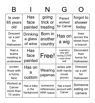 Carver Virtual Halloween Bingo Card