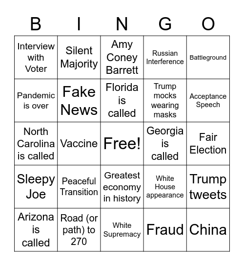 Election 2020 Bingo Card