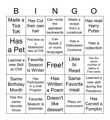 Untitled Bingo Card