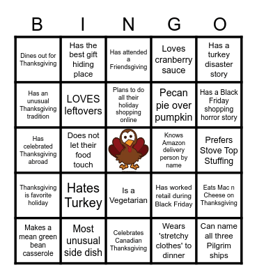 THANKSGIVING Bingo Card