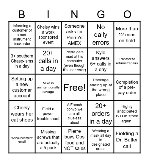 VOI Sales BINGO Card