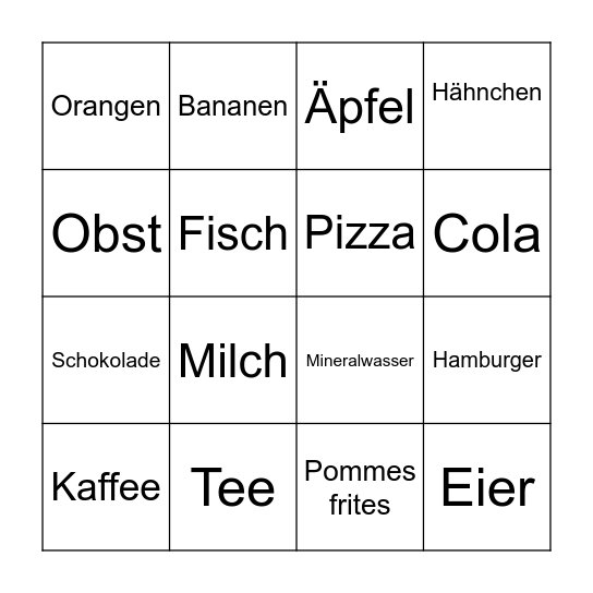 Essen/Trinken - Lecker! Bingo Card