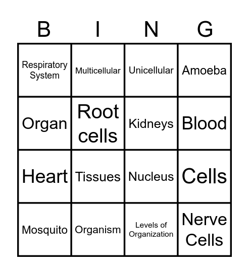 LEVELS OF ORGANIZATION Bingo Card