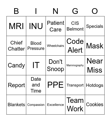 Imaging Services Week 2020 Bingo Card