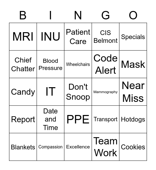 Imaging Services Week 2020 Bingo Card