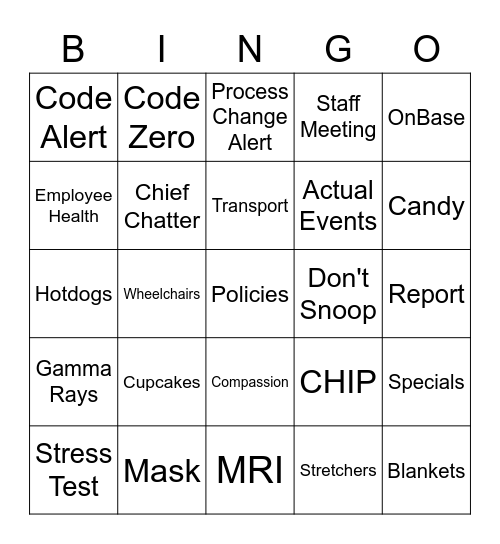 Imaging Services Week 2020 Bingo Card