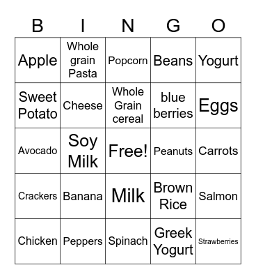 Nutrition Bingo! Bingo Card