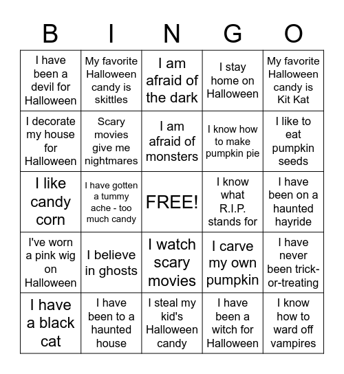 Spooky Halloween Bingo Card