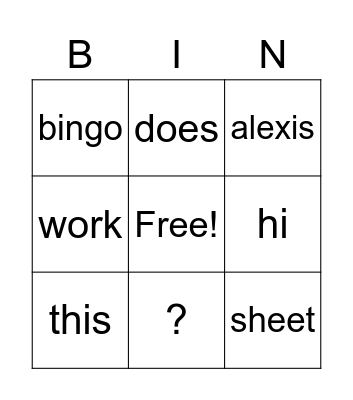 Untitled Bingo Card