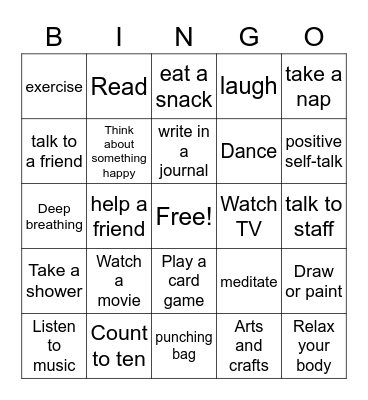 Coping Skills Bingo Card