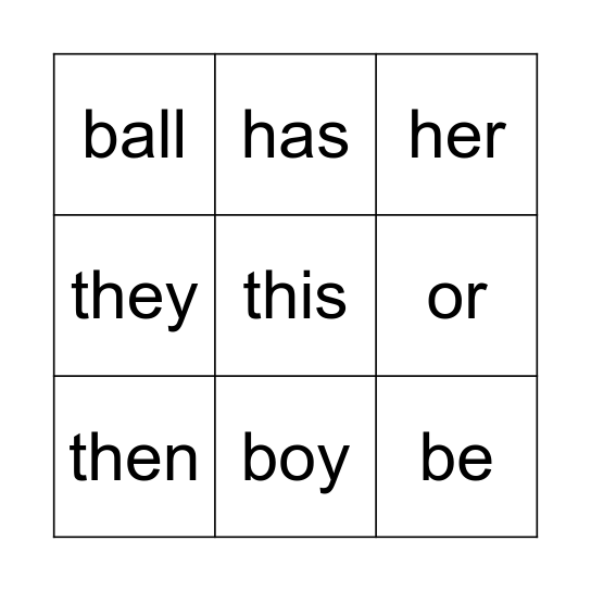 Sight Word List #5 Bingo Card