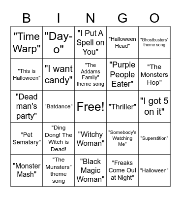 Galloway Ridge Halloween Bingo Card