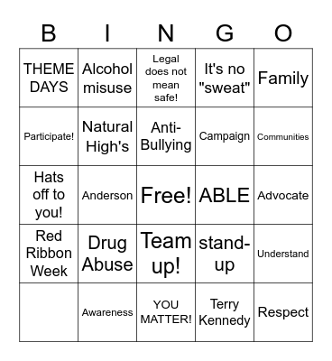 RED RIBBON WEEK 2020 Bingo Card