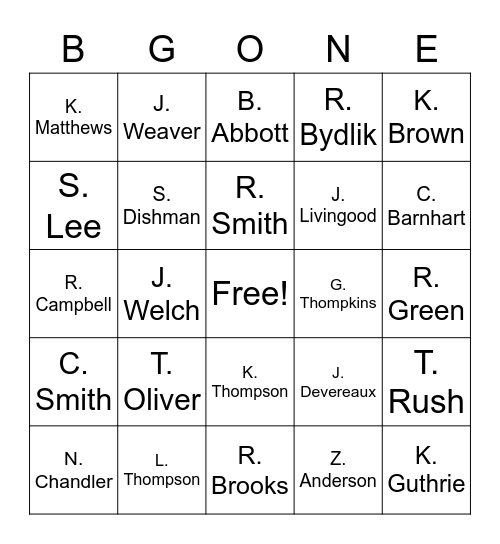 Leaving the Unit Bingo Card